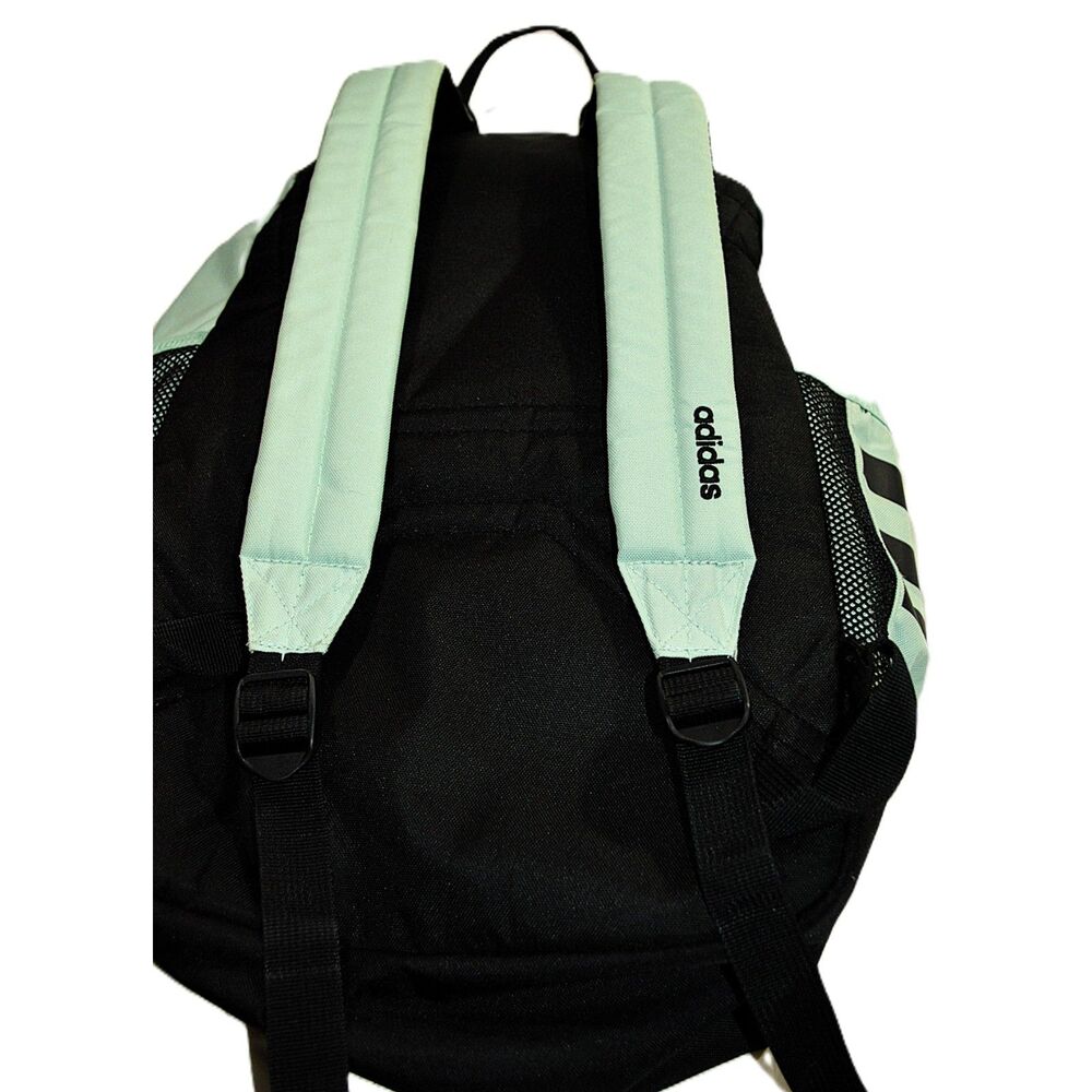 adidas Classic 3 Stripes Light Turquoise Mint Green L Capacity Everyday Backpack - Picture 3 of 4